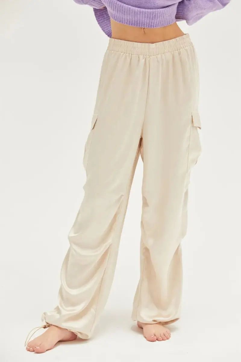 Trendsi Satin Cargo Pants Women's Everyday Drawstring Hem Trendy Pants