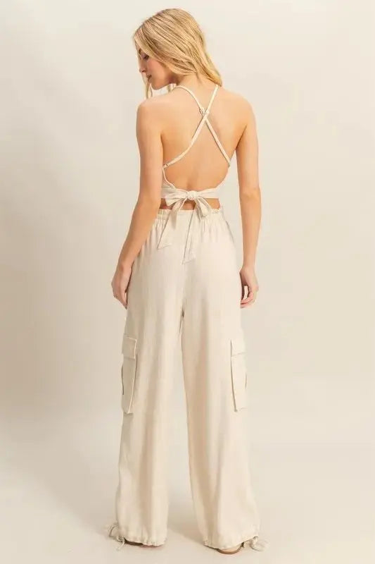 Crop Top Cargo Set - Casual - Two-Piece Outfit