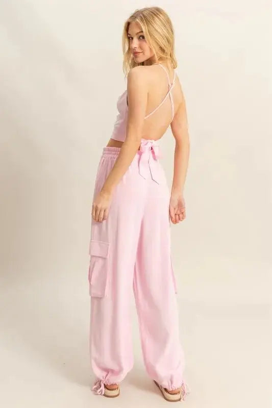 Women's Two Piece Set - Women's Crop Top Cargo Set - USA Made - Casual