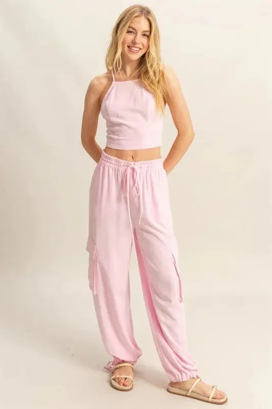 Women's Two Piece Set - Women's Crop Top Cargo Set - USA Made - Casual