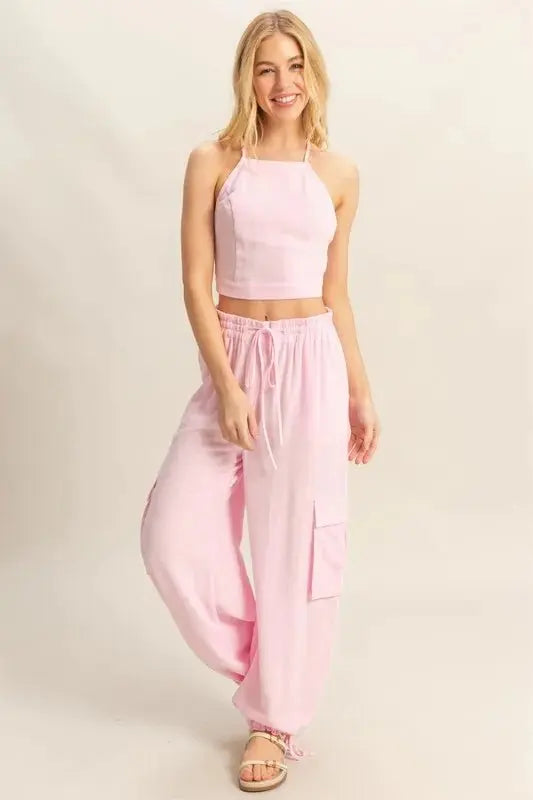Women's Two Piece Set - Women's Crop Top Cargo Set - USA Made - Casual