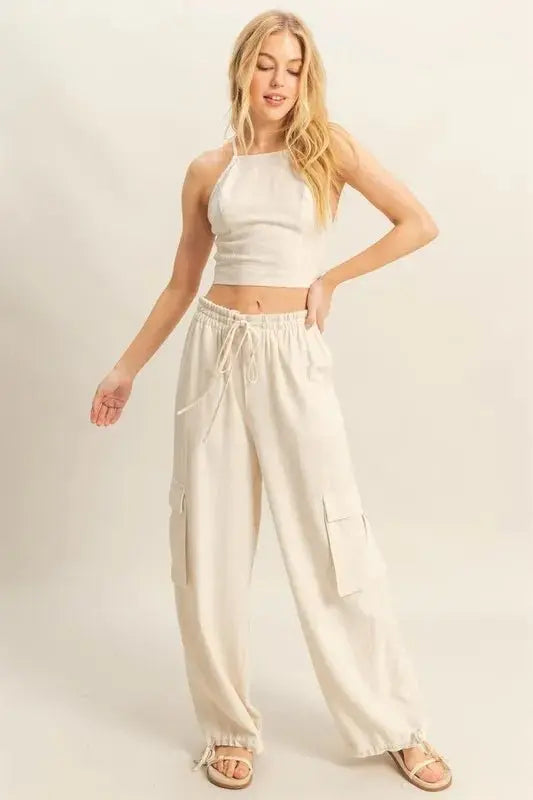 Crop Top Cargo Set - Casual - Two-Piece Outfit