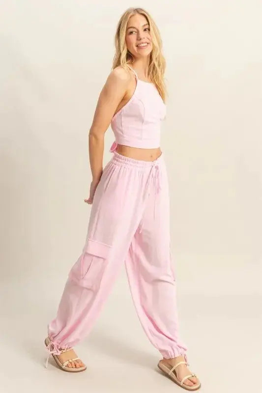 Women's Two Piece Set - Women's Crop Top Cargo Set - USA Made - Casual