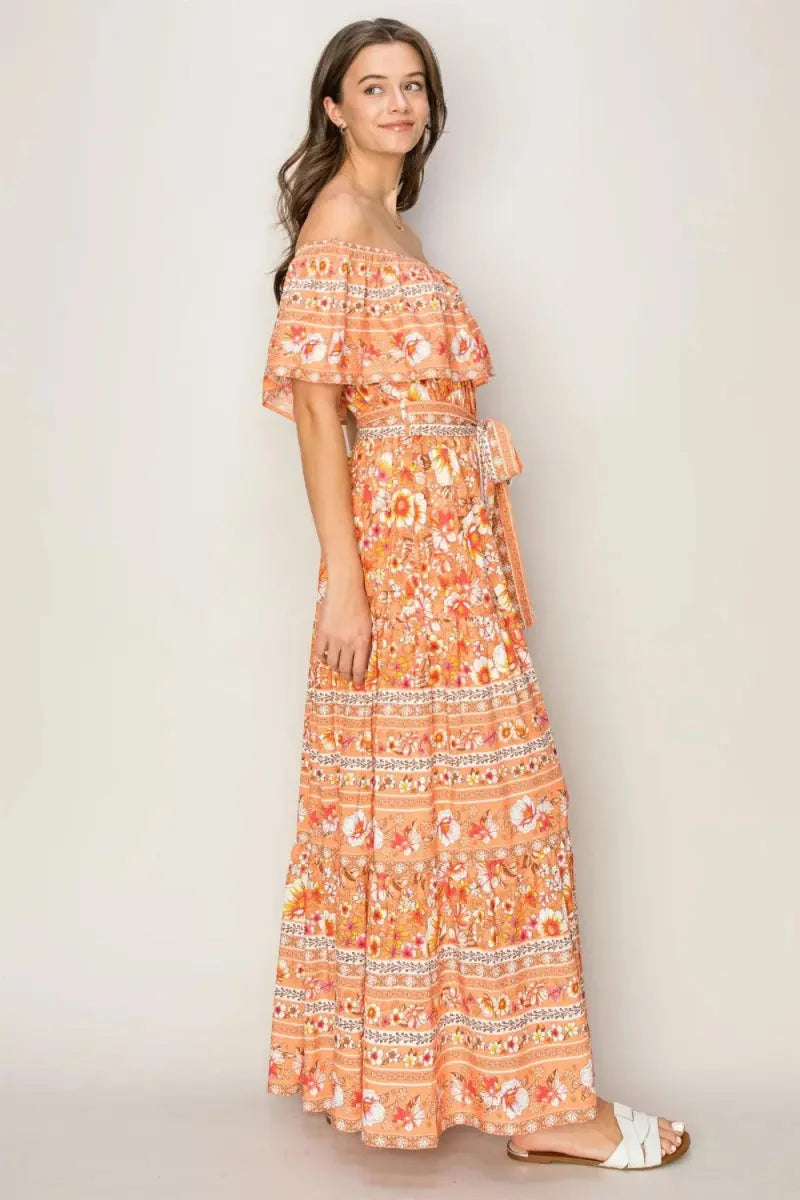 Trendsi Floral Maxi Dress Women's Off-Shoulder Tie Front Summer Dress - Flowy & Chic