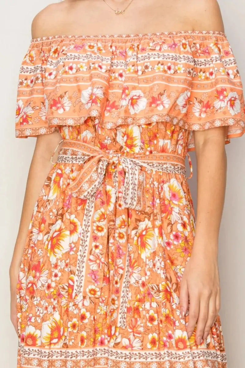 Trendsi Floral Maxi Dress Women's Off-Shoulder Tie Front Summer Dress - Flowy & Chic