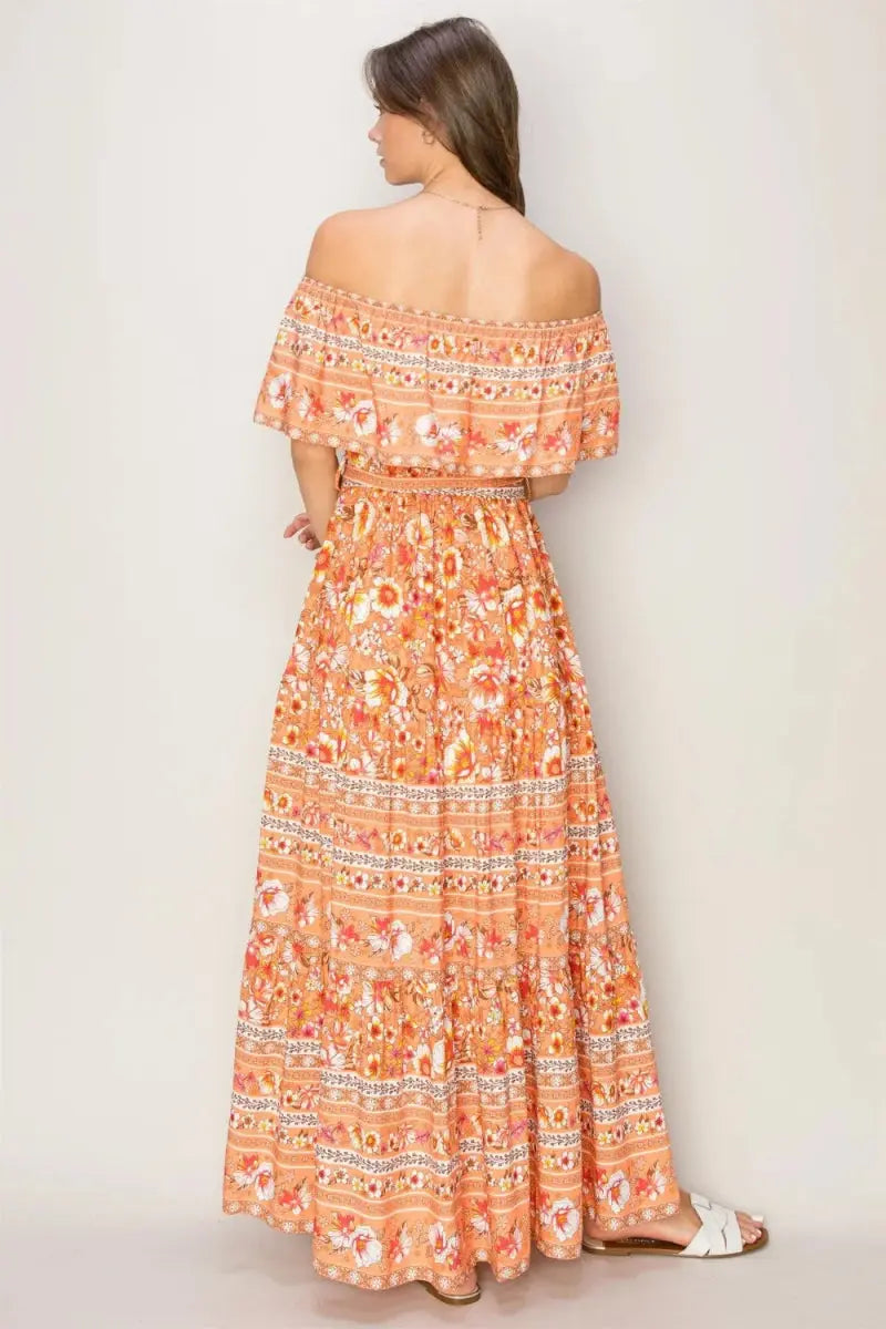 Trendsi Floral Maxi Dress Women's Off-Shoulder Tie Front Summer Dress - Flowy & Chic