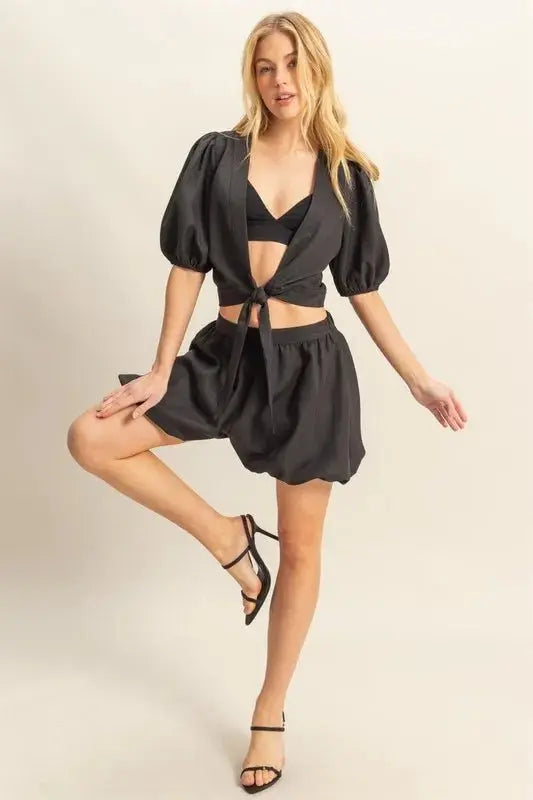 Women's Two Piece Set - Tie Front Top & Shorts - Summer Casual