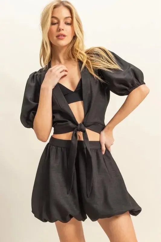 Women's Two Piece Set - Tie Front Top & Shorts - Summer Casual