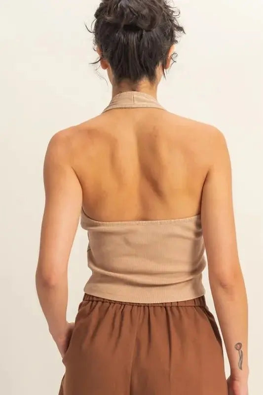 Trendsi Halter Top Women's Casual Washed Buttoned Tank Top - Cute & Comfy