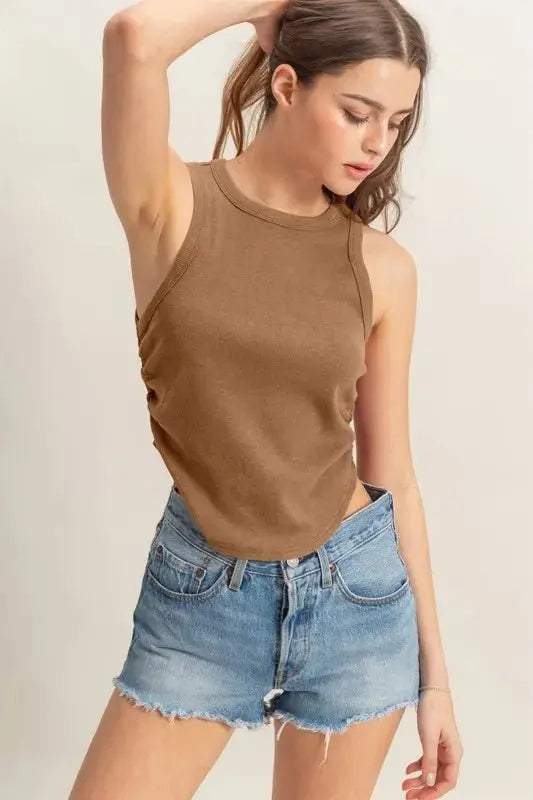 Trendsi Mineral Wash Rib Knit Tank Women's Casual Top: Soft, Trendy