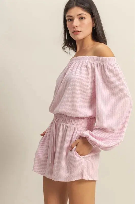 Women's Loungewear Set - Off Shoulder - Two-Piece Outfit