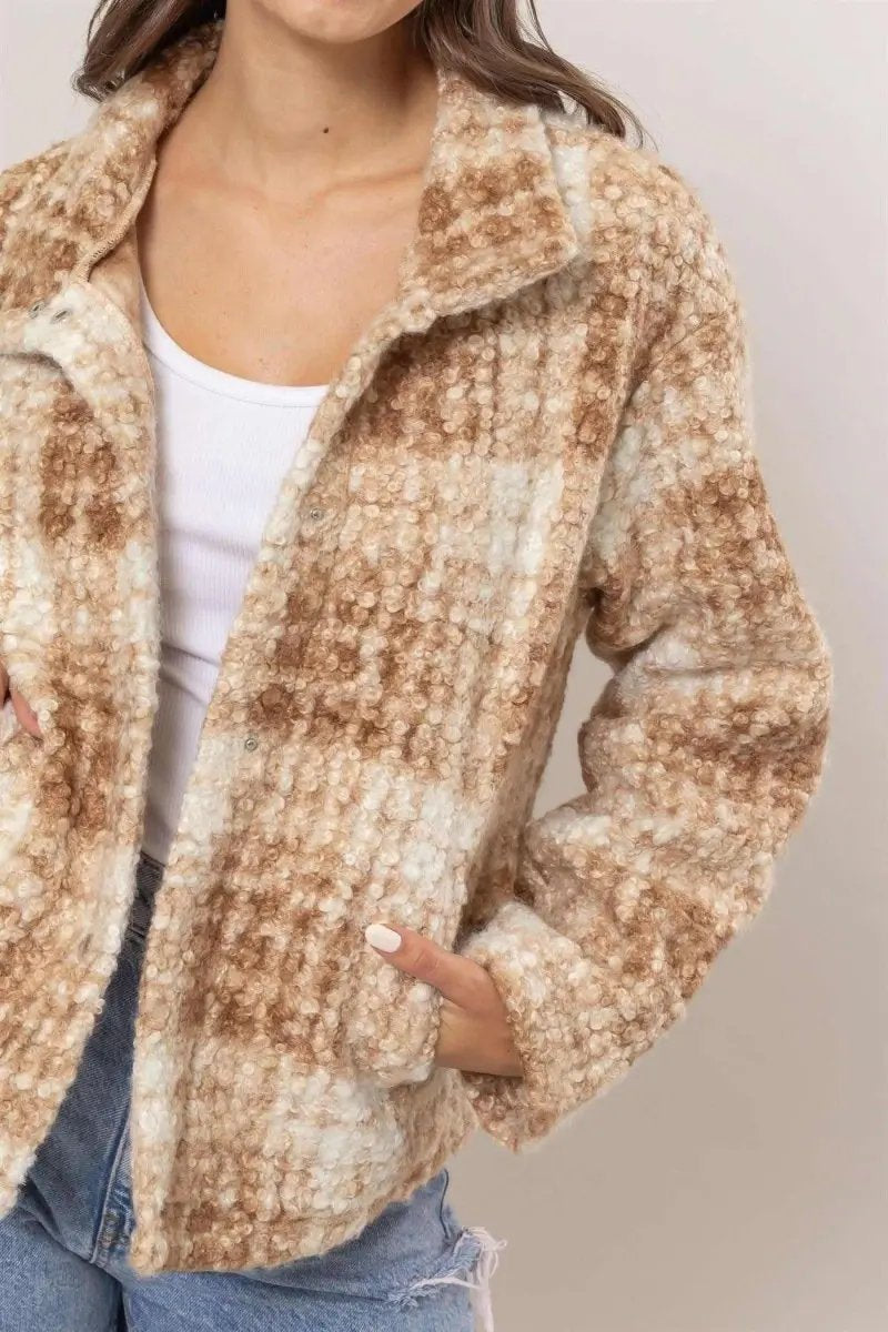 Trendsi Plaid Boucle Jacket Women's Fall Outerwear Cozy & Stylish with Pockets