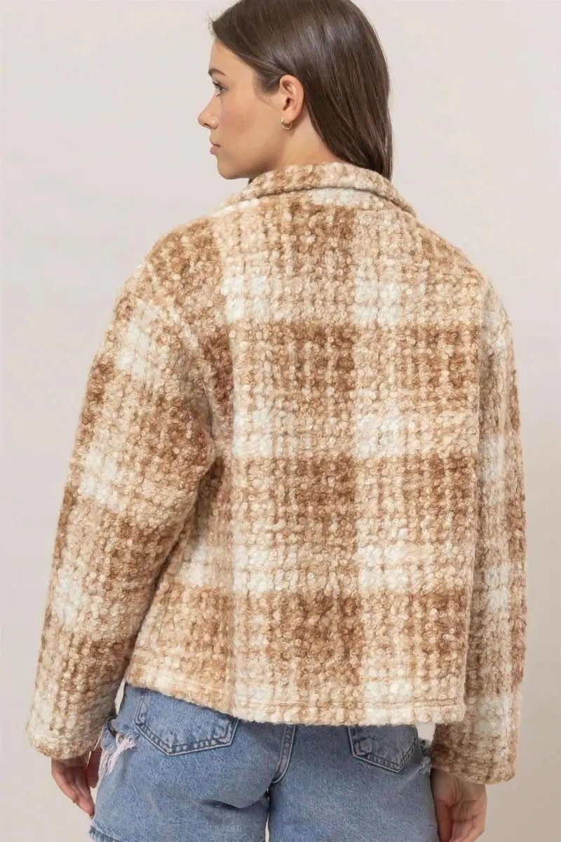 Trendsi Plaid Boucle Jacket Women's Fall Outerwear Cozy & Stylish with Pockets