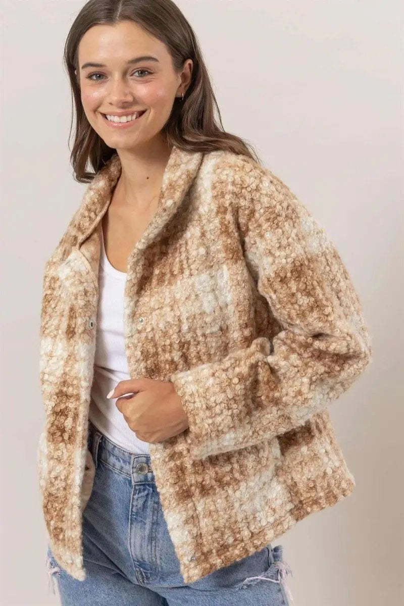 Trendsi Plaid Boucle Jacket Women's Fall Outerwear Cozy & Stylish with Pockets