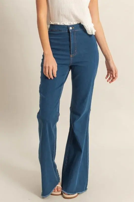 Trendsi Raw Hem Jeans Women's High-Waist Flared Denim USA Ship