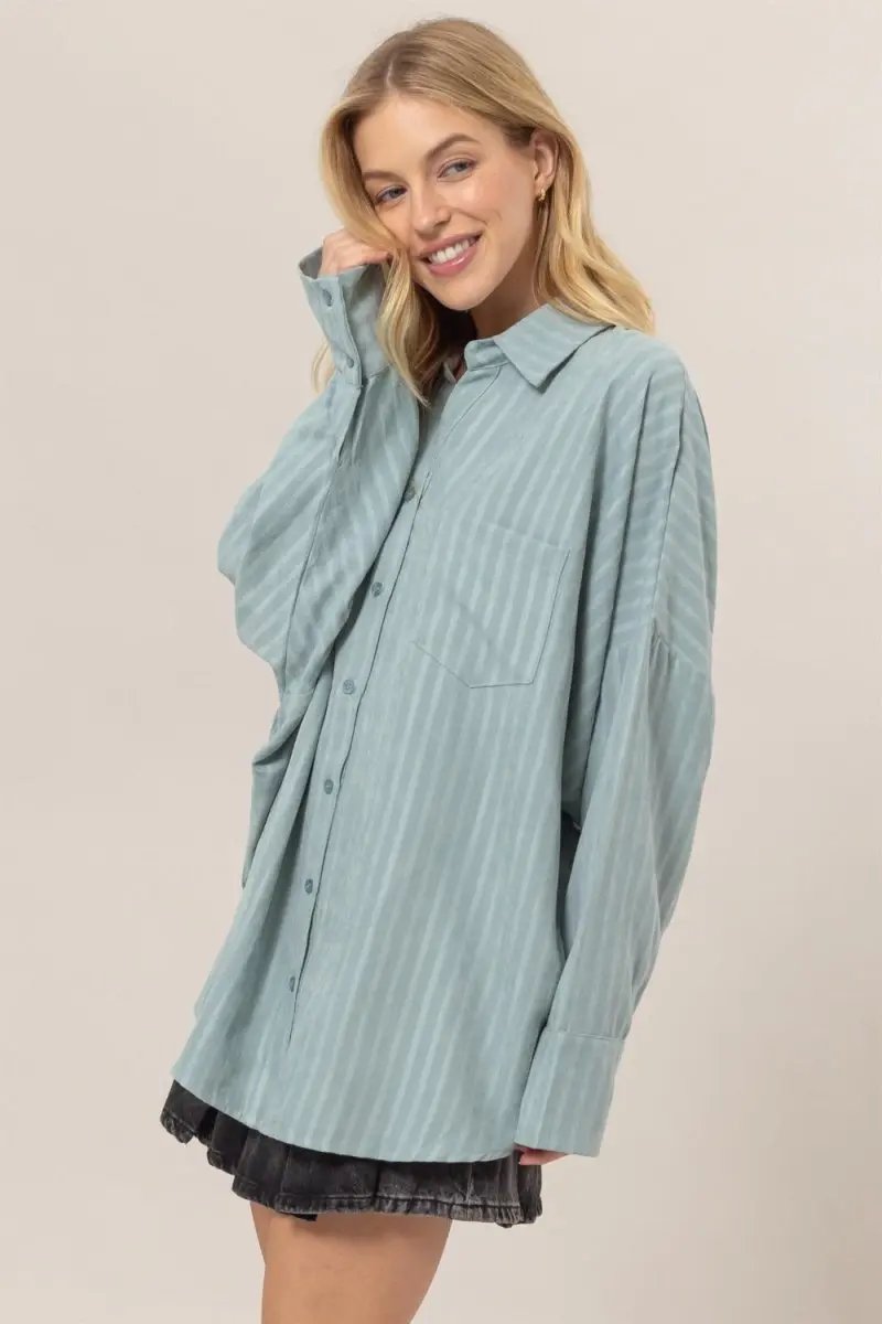 Trendsi Stripe Oversized Shirt Women's Casual Button Down Top - Comfy Fit
