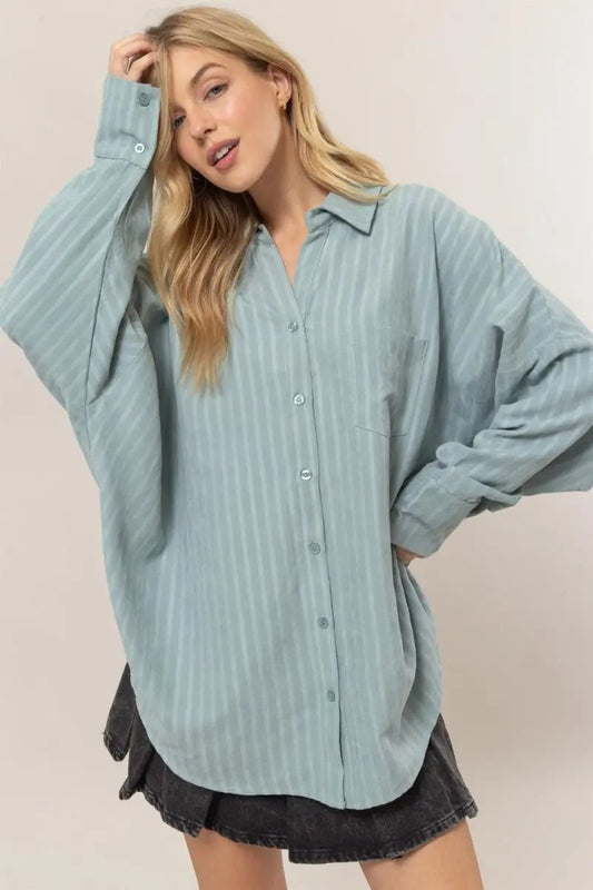 Trendsi Stripe Oversized Shirt Women's Casual Button Down Top - Comfy Fit