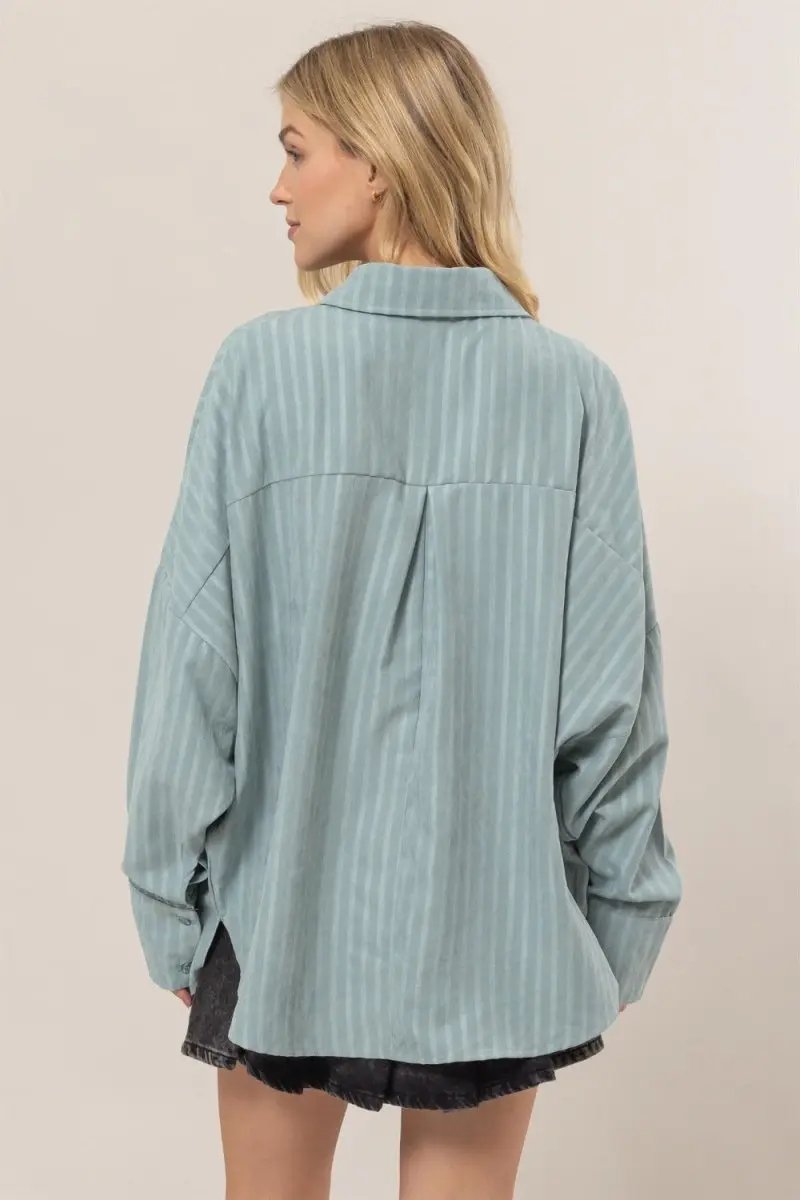 Trendsi Stripe Oversized Shirt Women's Casual Button Down Top - Comfy Fit