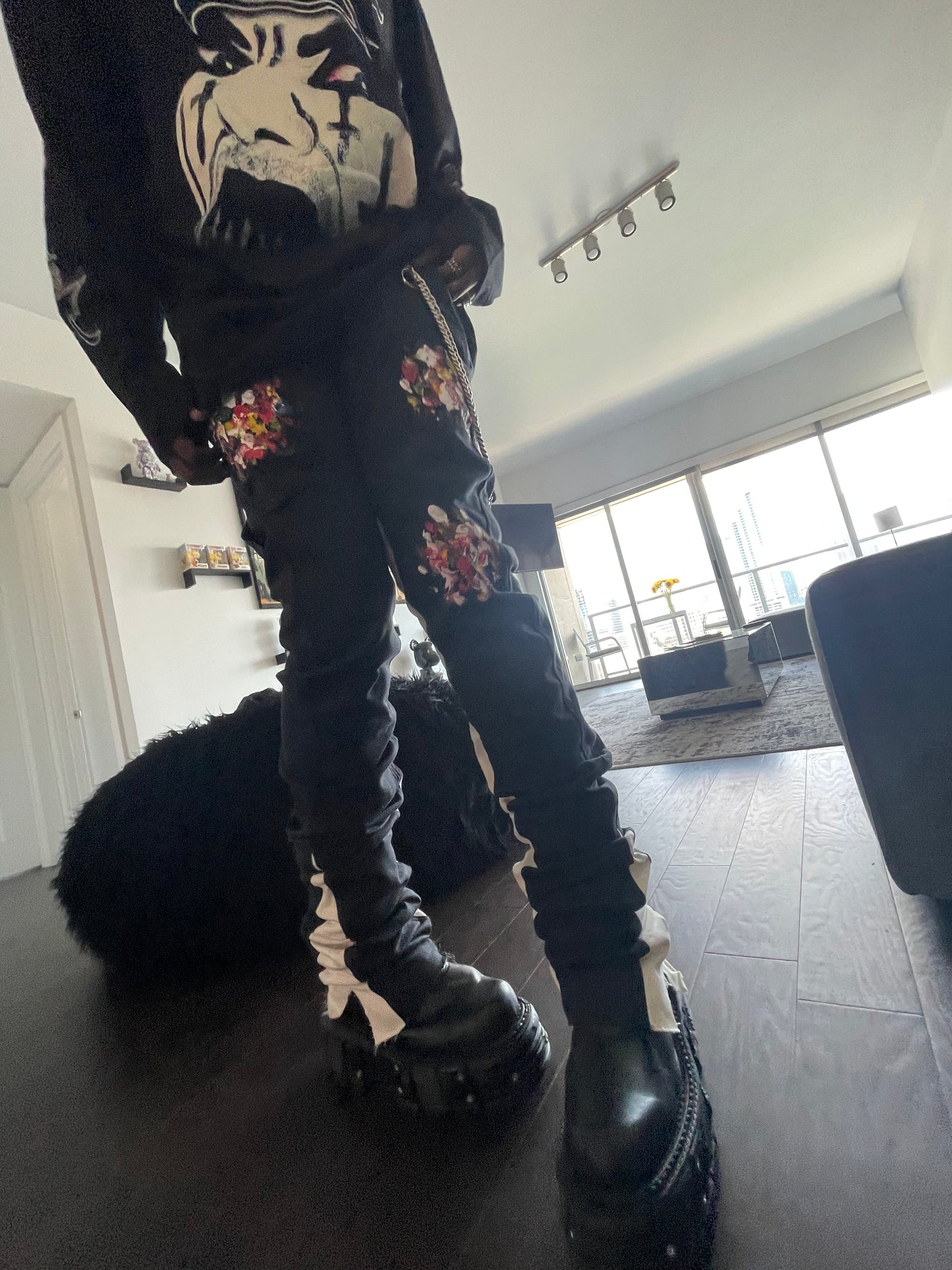 Painted Blk/White Stacked Carpenter Denim