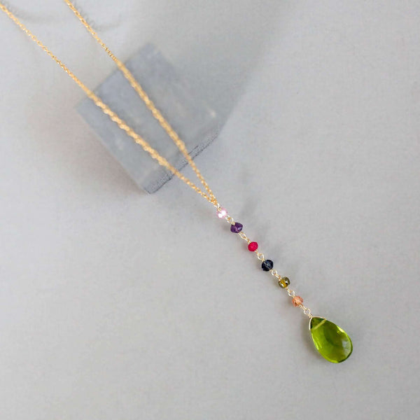Peridot Green Quartz Yoga Pendant Necklace - Gold