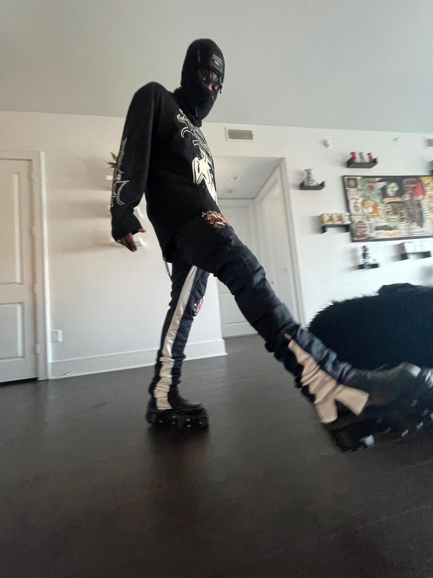 Painted Blk/White Stacked Carpenter Denim