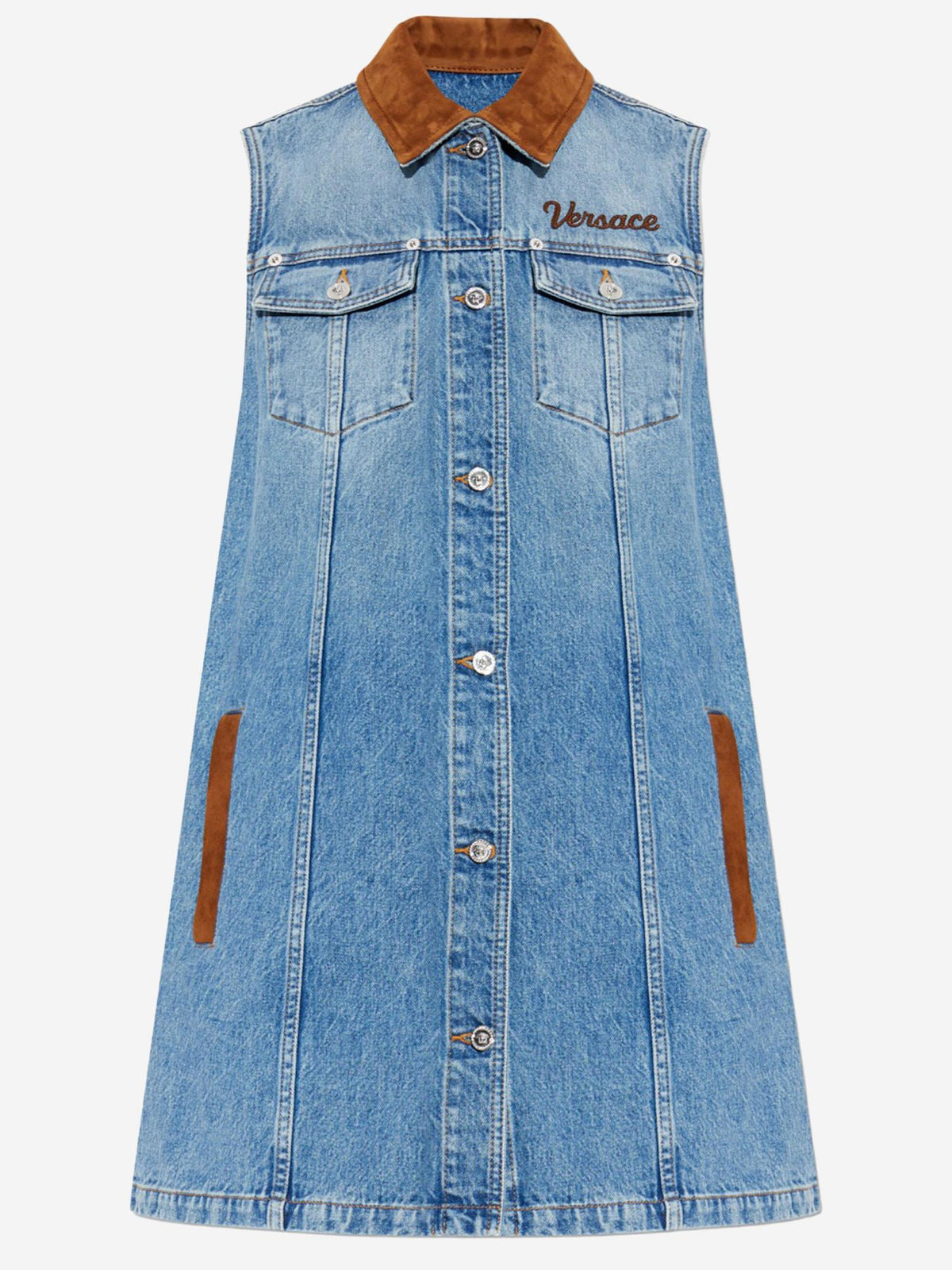 Versace Cotton Denim Dress With Logo