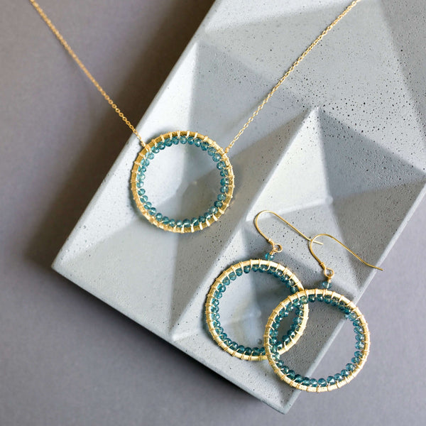 London Blue Quartz Halo Jewelry Set