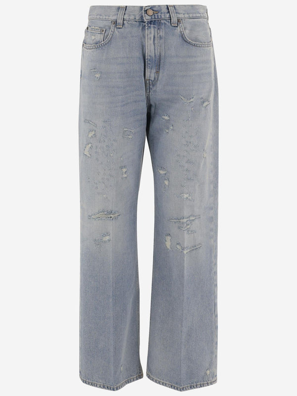 Distressed Wide Jeans in Light Blue