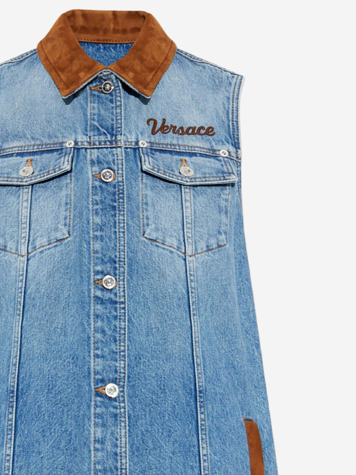 Versace Cotton Denim Dress With Logo, view 3