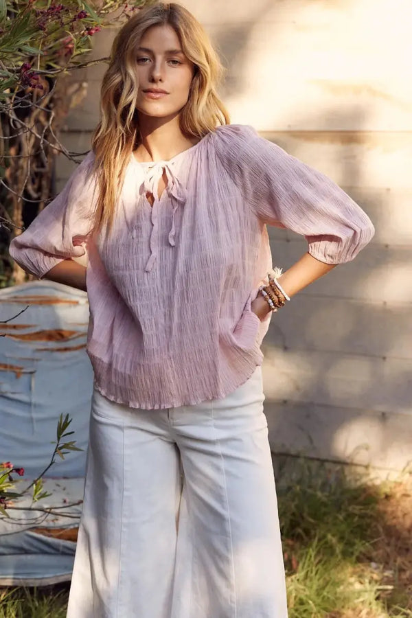 Trendsi Textured Tie Neck Blouse Women's Elegant Style Shirt - Chic & Versatile