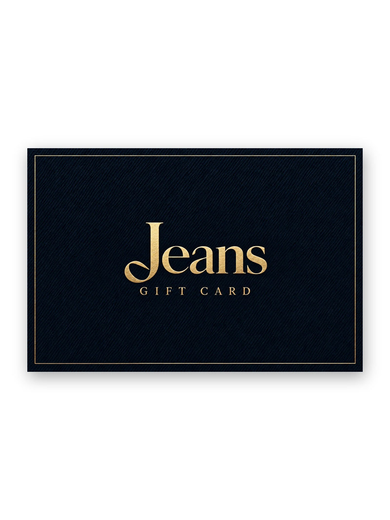 Jeans.com gift card in gold on navy denim