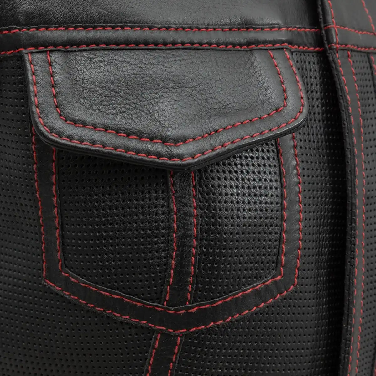 Jessica Perforated Women's Motorcycle Leather Vest Red and Grey
