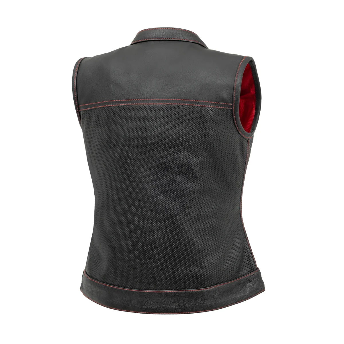 Jessica Perforated Women's Motorcycle Leather Vest Red and Grey