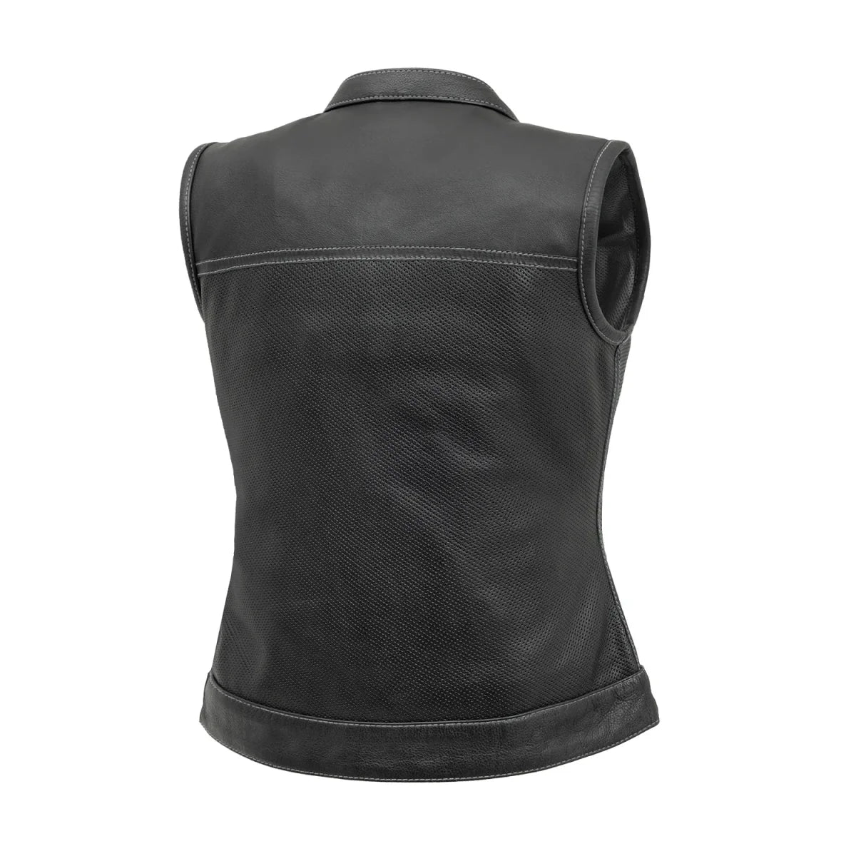 Jessica Perforated Women's Motorcycle Leather Vest Red and Grey