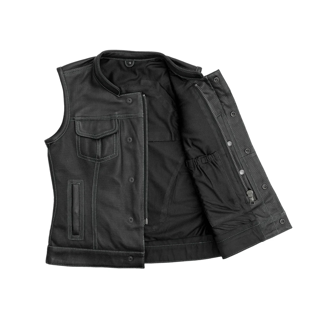 Jessica Perforated Women's Motorcycle Leather Vest Red and Grey