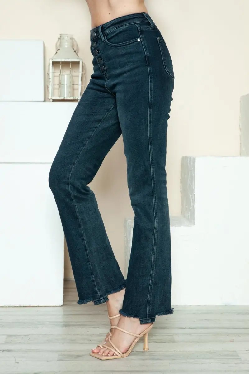 Trendsi Judy Blue Jeans + Women's Everyday Wear + Straight Leg Jeans + Button Fly & Distressed Hem