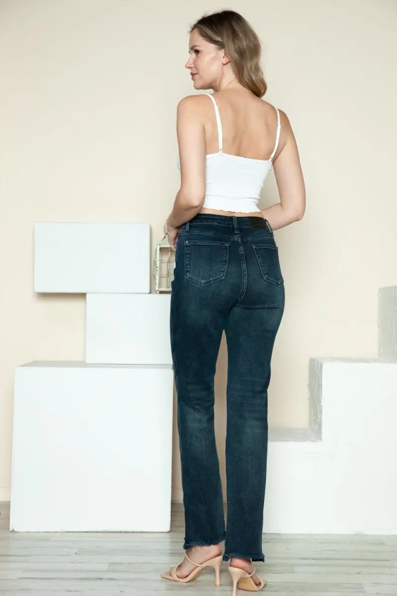 Trendsi Judy Blue Jeans + Women's Everyday Wear + Straight Leg Jeans + Button Fly & Distressed Hem