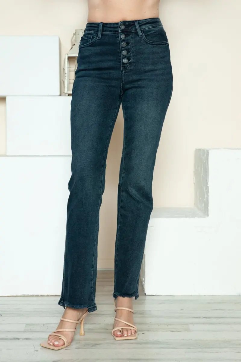 Trendsi Judy Blue Jeans + Women's Everyday Wear + Straight Leg Jeans + Button Fly & Distressed Hem