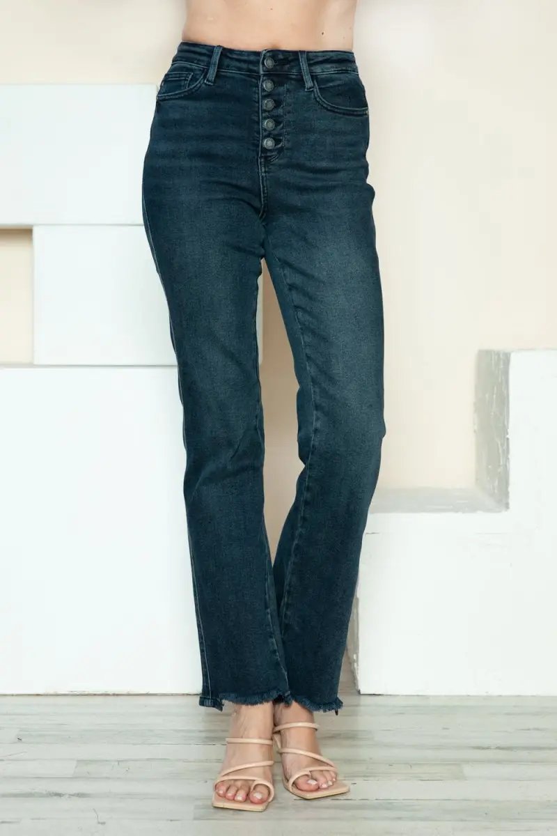 Trendsi Judy Blue Jeans + Women's Everyday Wear + Straight Leg Jeans + Button Fly & Distressed Hem