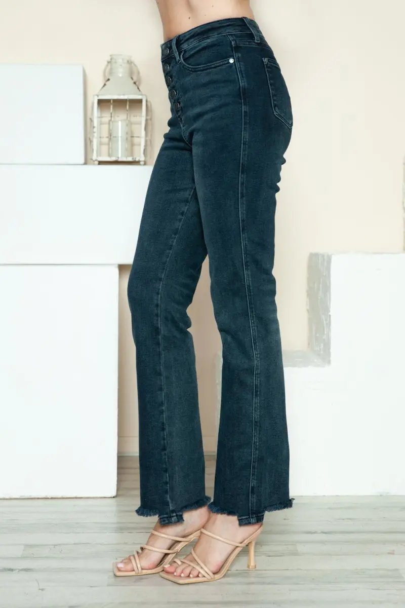 Trendsi Judy Blue Jeans + Women's Everyday Wear + Straight Leg Jeans + Button Fly & Distressed Hem