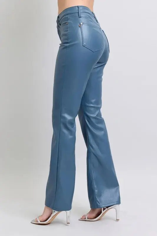 Trendsi Judy Blue Faux Leather Bootcut Pants Women's Plus Size Tummy Control USA