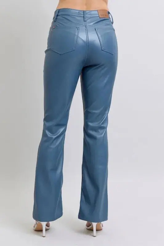 Trendsi Judy Blue Faux Leather Bootcut Pants Women's Plus Size Tummy Control USA
