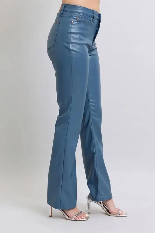 Trendsi Judy Blue Faux Leather Bootcut Pants Women's Plus Size Tummy Control USA