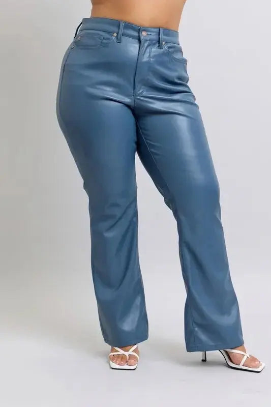 Trendsi Judy Blue Faux Leather Bootcut Pants Women's Plus Size Tummy Control USA