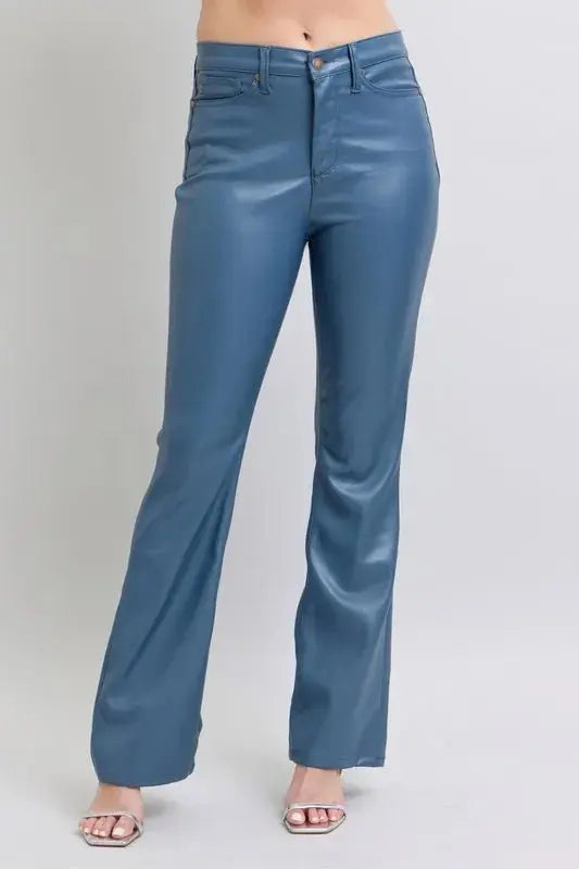 Trendsi Judy Blue Faux Leather Bootcut Pants Women's Plus Size Tummy Control USA