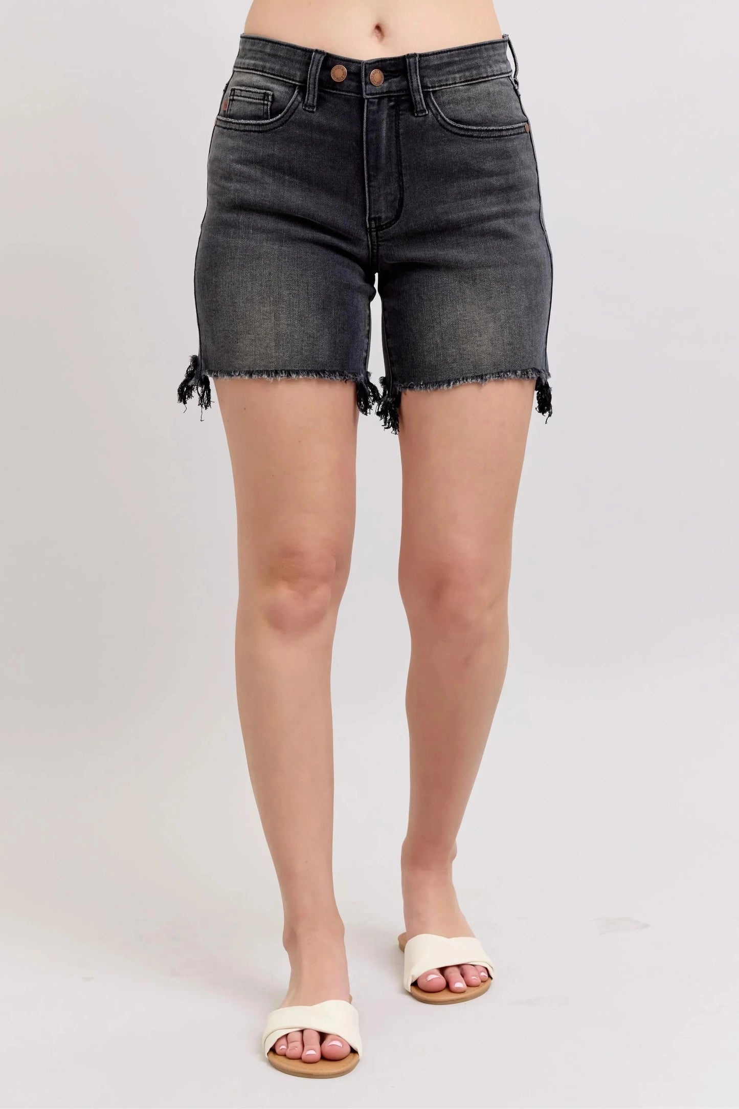 Judy Blue Full Size Long Cut Off 2 Button Dad Denim Shorts Plus Size