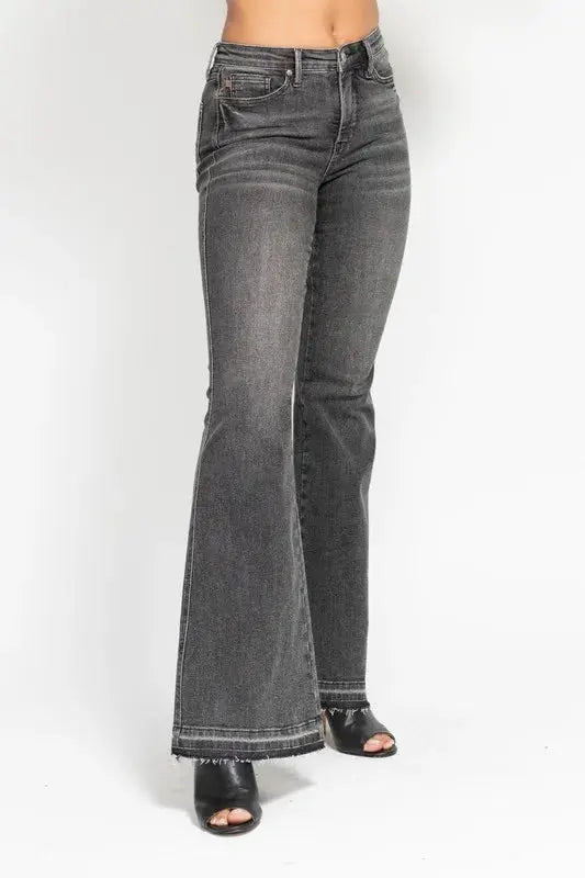 Trendsi Judy Blue Gray Flare Jeans Women's Plus Size Tummy Control Denim
