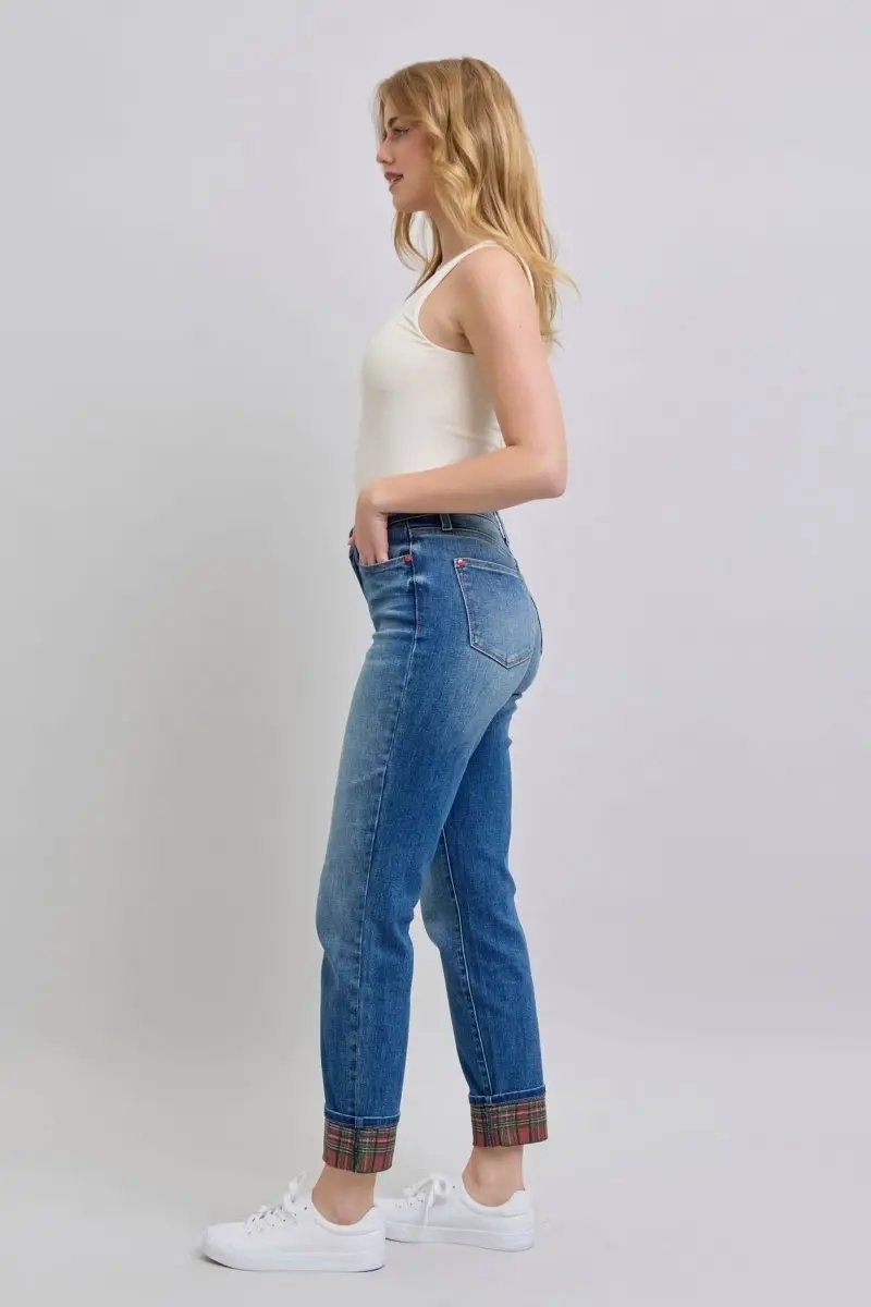 Trendsi Judy Blue Plaid Jeans Women's Everyday Straight Leg Denim w/ Pockets