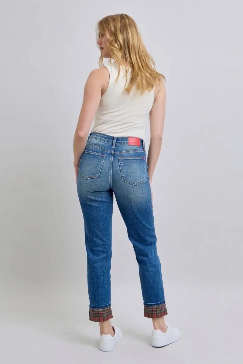 Trendsi Judy Blue Plaid Jeans Women's Everyday Straight Leg Denim w/ Pockets
