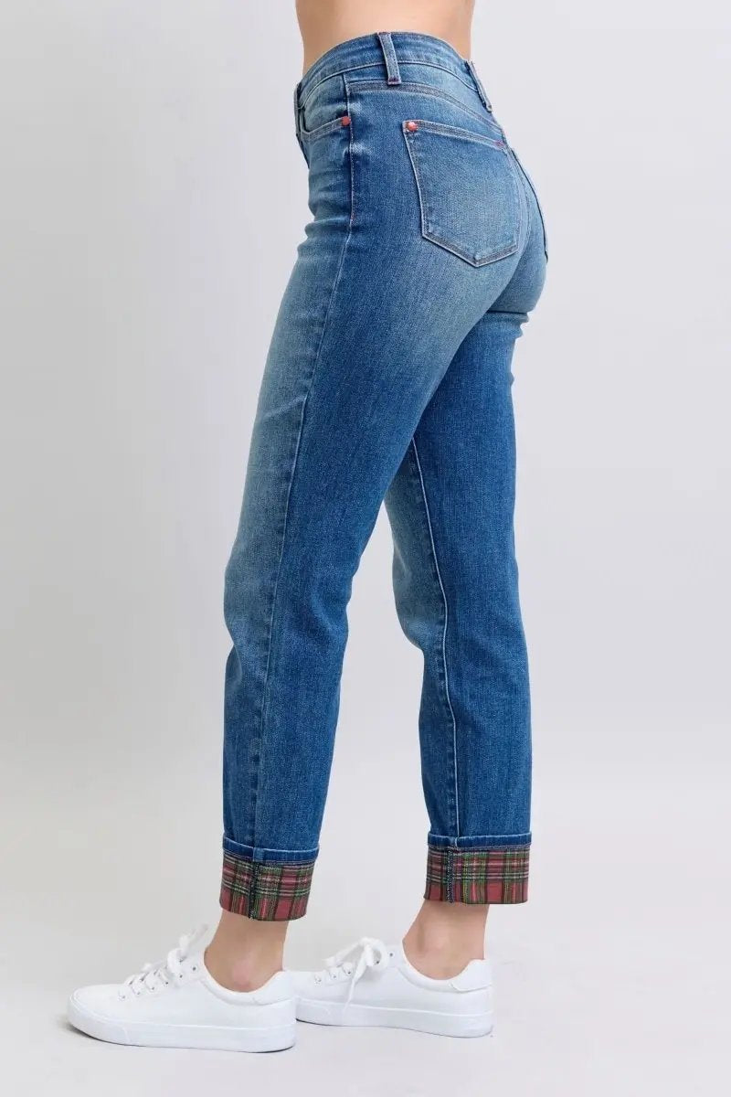 Trendsi Judy Blue Plaid Jeans Women's Everyday Straight Leg Denim w/ Pockets